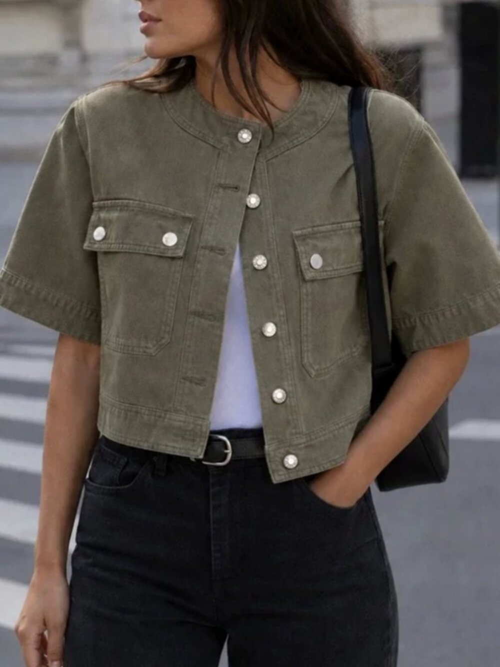 Veronica Beard Elias Jacket Small Stone Army Olive Short Sleeve